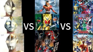 [Masterpiece Showdown] Tiga + Dyna + Gaia vs Kuga + Yajituo + Penunggang Naga vs Mirai + Tokusou + R