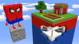 SPONGEBOB SPIDER MAN ONE CHUNK SURVIVAL in Minecraft? SUPERHERO WORLD Animation!