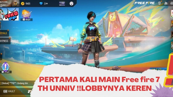 pertama kali memainkan game free fire 7 TH UNNIV!!lobby nya keren banget cuy