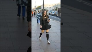 Beautiful fashion Russian girls, famous Saint-Peterburg, Russia street walk