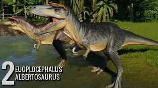 Jurassic World Evolution - 2 Euoplocephalus & 2 Albertosaurus Breakout & Fight! (1080p 60FPS)