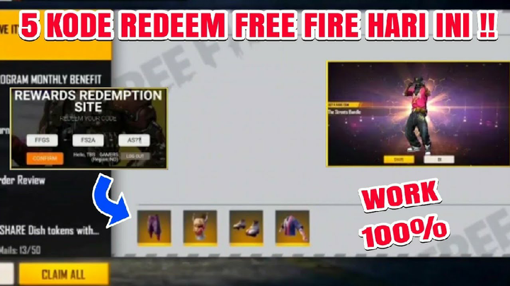 BOCORAN!! 5 KODE REDEEM FREE FIRE TERBARU HARI INI || REDEEM SEKARANG 😱😱😱