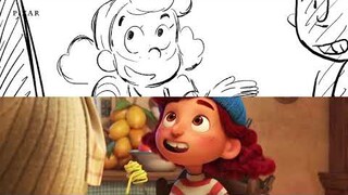 Pixar’s Luca | “Luca and Alberto Join Giulia and Massimo for Dinner” Storyboard Side-By-Side