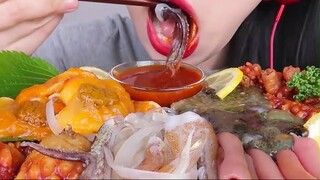 Mực, dứa biển, dưa chuột biển ăn sống mukbang #amthucdocla