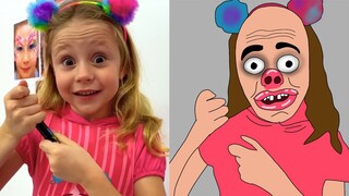 Nastya vẽ mặt cho cuộc thi sắc đẹp, Phim hài hước cho trẻ em |||  troll..i don't draw