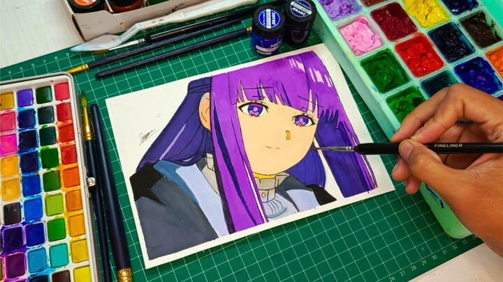Draw Fern from Sousou No Frieren Using Himi Gouache😍 | watercolor painting
