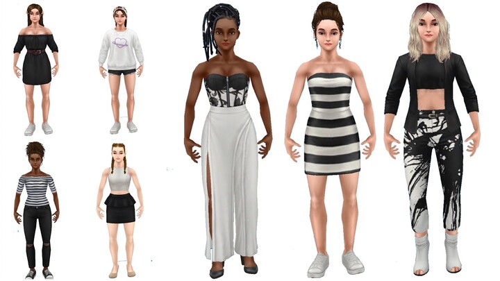 black and white lookbook ‘ outfit ideas | sims freeplay