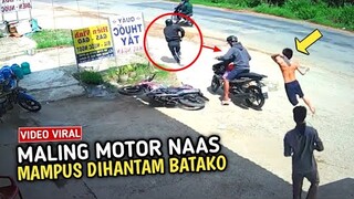 MAMPUS !! Maling Motor Kepergok Dihantam Batako Dari Blakang !! Rekaman CCTV 2023