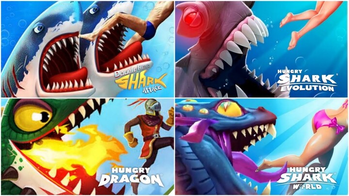 HUNGRY SHARK VS HUNGRY DRAGON VS DOUBLE HEAD SHARK ATTACK - ALL SHARK UNLOCKED NEW MOD APK 2022