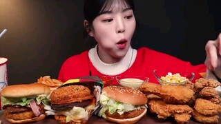 Bacon Cheese Burger, Shrimp Burger with crispy fried chicken mukbang ASMR.  Credits: Eat with Boki