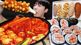 ASMR MUKBANG | 직접 만든 양념치킨 떡볶이 스팸 계란 김밥 레시피 & 먹방 FRIED CHICKEN AND FIRE NOODLES EATING