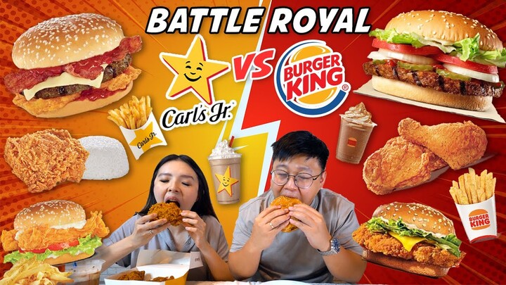 BATTLE MAKANAN BURGER KING VS CARL'S JR !! MANA YANG TERENAK ??