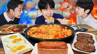 ASMR MUKBANG | 직접 만든 간장계란밥 먹방 & 레시피 라면, 계란 통스팸, 김치 | FIRE NOODLES EATING