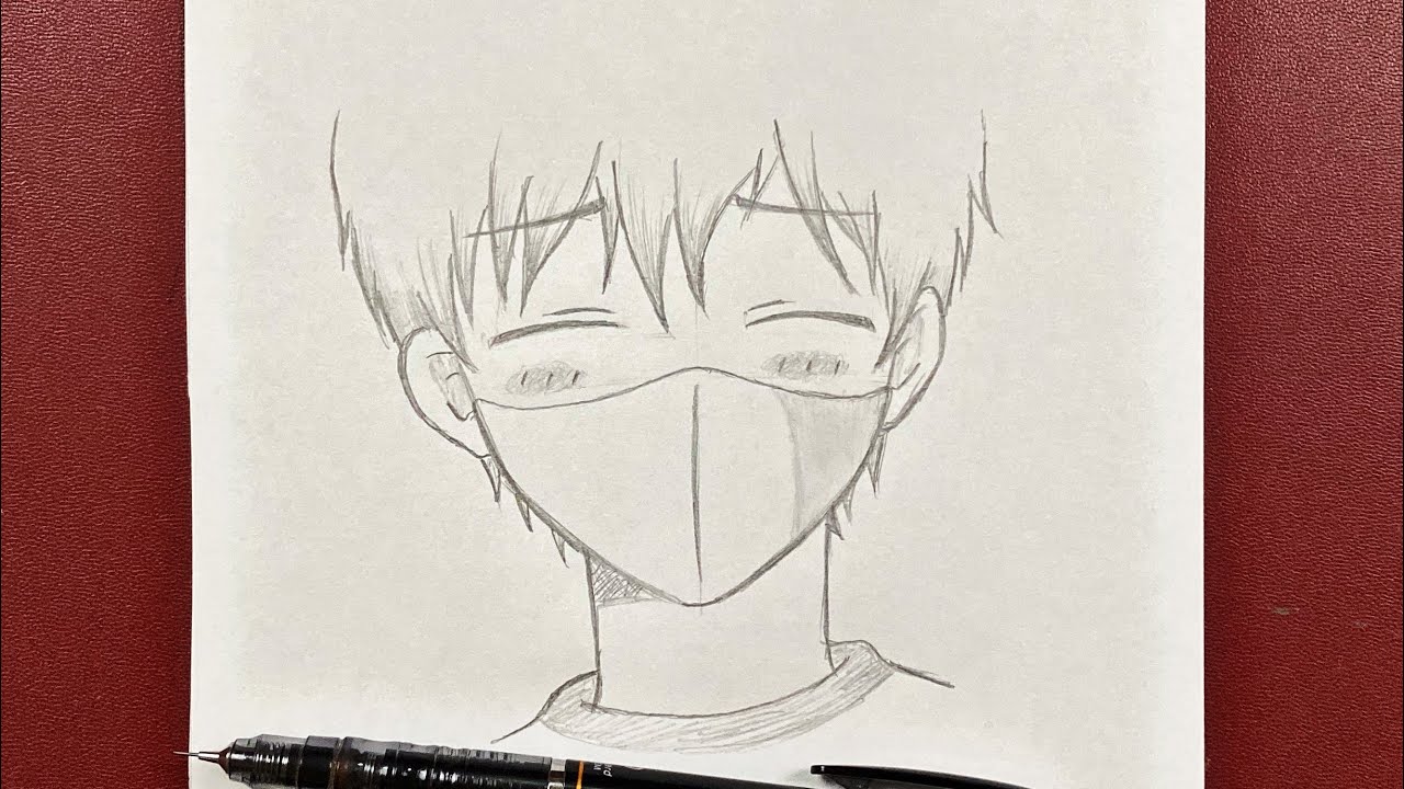 Easy anime drawing | how to draw cute boy wearing face mask step ...