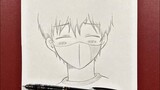 Easy anime drawing | how to draw cute boy wearing face mask step-by-step