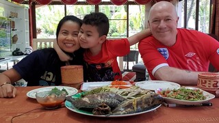 ปลานิลนึ่งผักสมุนไพรนึ่ง ตำถั่ว Steamed Talapia Fish With Veggies Spicy Bean Salad