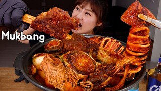 Mukbang 🍖대왕갈비로 만든 매콤 해물갈비찜과 소맥 기가 막히게 말아서 먹방 🍻 | ASMR