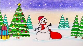 Cara mewarnai gradasi pemandangan hari natal || Menggambar tema hari natal