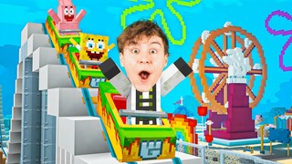 1 TAG mit SPONGEBOB ACHTERBAHN fahren in MINECRAFT?!