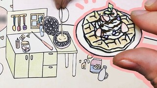 [Stop-motion animation] So cute that it makes you melt ~ Super mini self-service waffle making | Sel