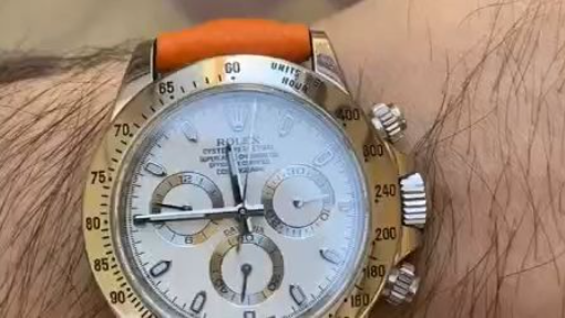 Custom orange leather watch band for Rolex Daytona