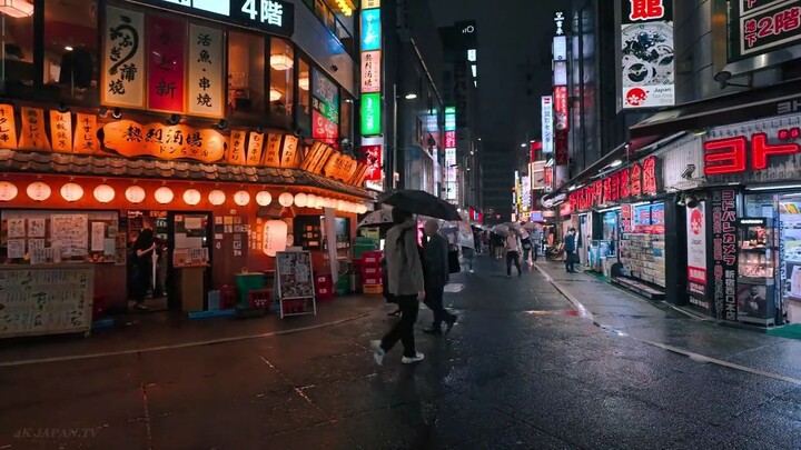 Japan Rainy Night Walk in Shinjuku, Tokyo