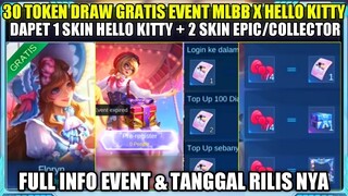 CARA DAPATKAN 30 TOKEN DRAW GRATIS EVENT MLBB X HELLO KITTY!! DAPET 1 SKIN KOLABORASI & 2 SKIN EPIC