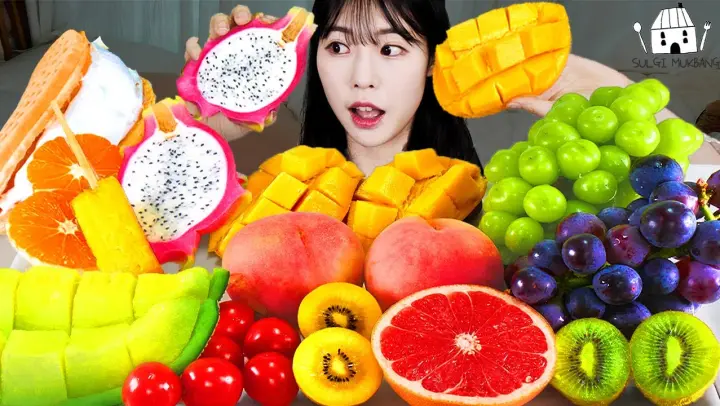 ASMR MUKBANG| 다양한 과일 생크림 먹방 & 레시피 (샤인머스켓, 망고, 메론, 용과) DESSERT CREAM AND FRUITS EATING