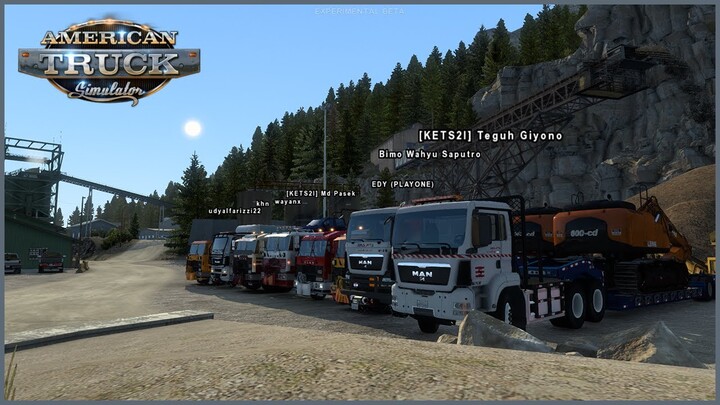Convoy Truck MAN vs Truck Tua Bawa Alat Berat Ke Tambang di Amerika - ATS MP Indonesia