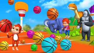Funny Animals play Basketball Games in Forest with Monkey & Gorilla | Animals Cartoon Comedy Video