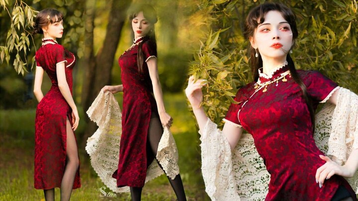 【Faira】"Rouge"❤️ Wanita Rusia mengenakan cheongsam merah