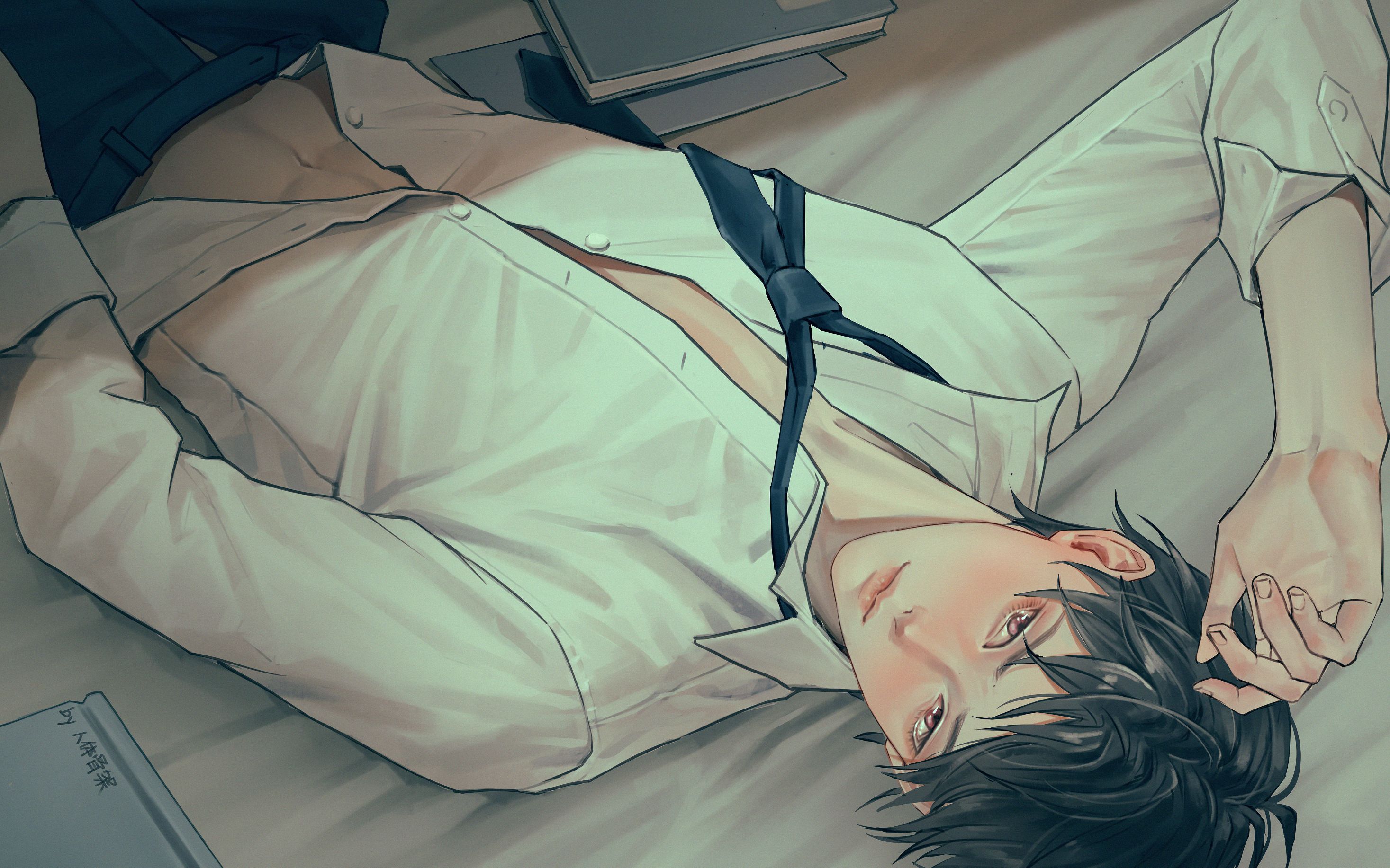 anime boy laying down