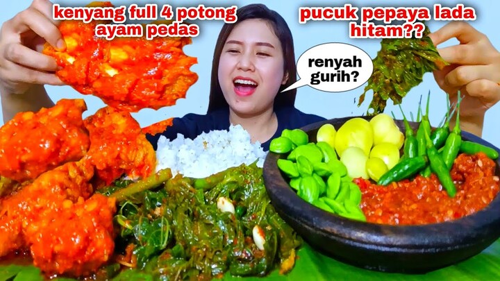 MAKAN AYAM PEDAS DAUN PEPAYA LADA HITAM LALAPAN MENTAH JENGKOL MUDA CAMPUR PETE CABE RAWIT UTUH