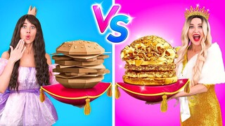 เจ้าหญิงคนรวย VS จน || กินเบอร์เกอร์เหรียญทองราคา 3 แสน! อาหารแพงๆ VS ถูก โดย 123GO! FOOD