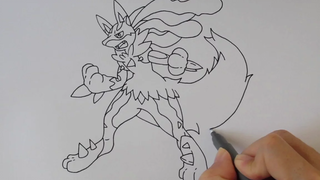 วาดเมก้าลูคาริโอ้ จากการ์ตูน โปเกม่อน Pokemon XY Ep1 วาดเส้นด้วยปากกา