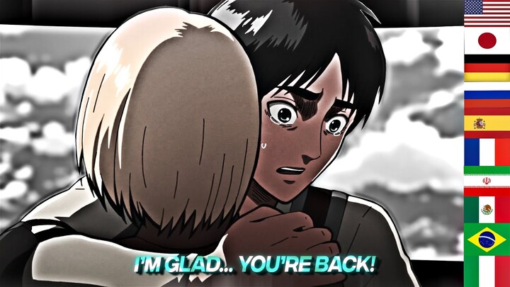 Eren hugs Armin and starts crying in 10 different languages | Attack on Titan Season 3『進撃の巨人』