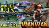 Maniac! Wanwan 90.1% Win Rate [ Top 1 Global Wanwan by WHY ME? ] - Mobile Legends