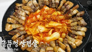 Real Mukbang:) Grilling Spicy Kimchi with Pork Belly Fat ☆ Fried Rice to FinishㅣPork Belly Fat