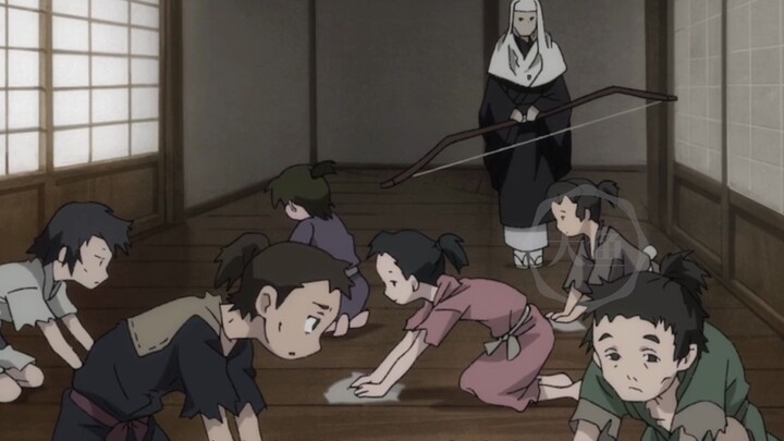 In "Dororo" Episode 14, a strange temple adopts orphans to do hard labor and then sell them?