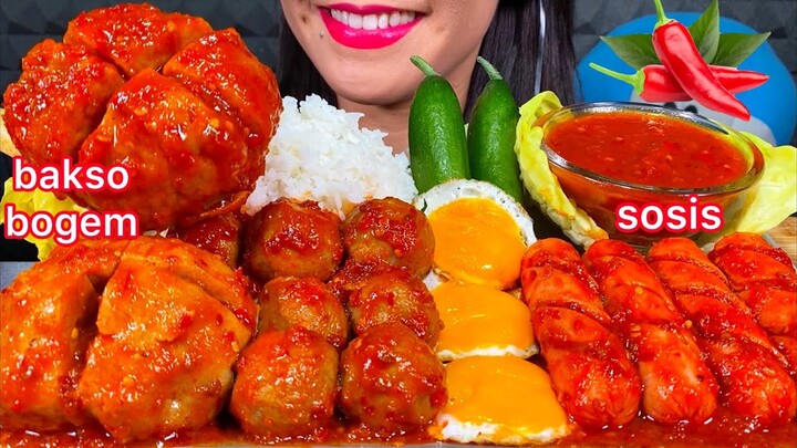 MAKAN BAKSO BOGEM MERCON SOSIS PEDAS *SPICY MEATBALL SAUSAGES RICE ASMR MASSIVE Eating Sounds