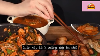 Mukbang cơm trộn và thịt ba chỉ nướng  #anngon