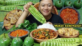 MAKAN LALAPAN PETAI MENTAH + IKAN ASIN + SAMBAL TERASI + TUMIS KERANG SAUS TIRAM #mukbang