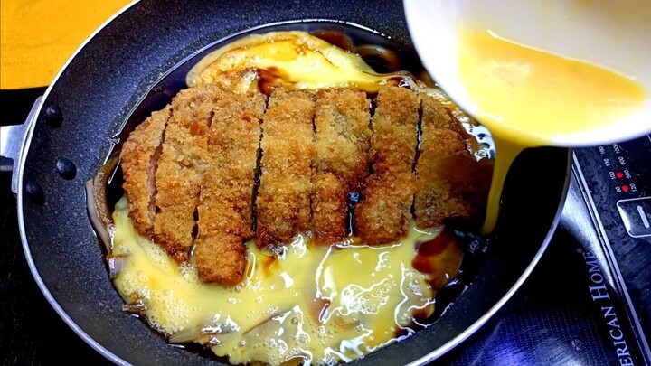 EASY TO MAKE  DEEP FRIED PORK STEAK WITH EGG RICE BOWL / CHUBBYTITA