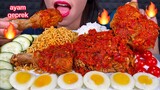 MAKAN MIE GORENG + AYAM GEPREK *SPICY NOODLES + FRIED CHICKEN WITH SAMBAL ASMR Eating Sounds