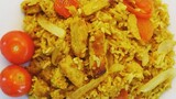 Yellow fried rice with plant based substitute to chicken |vegan recipe