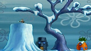 Squidward amused himself by having snowball fights and building the bunker so high that no one could