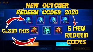 NEW 5 REDEEM CODES IN MOBILE LEGENDS | THIS OCTOBER 2020 | REDEEM NOW (WITH PROOF) || MLBB