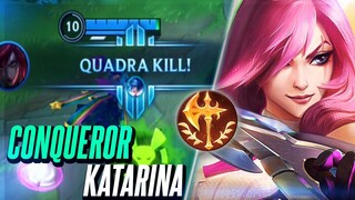 QUADRA KILL CONQUEROR KATARINA SICK DAMAGE - BUILD & RUNES