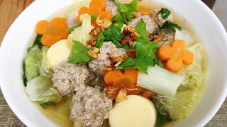 แกงจืดเต้าหู้หมูสับ Clear Soup with Tofu and Minced Pork / Thai food recipe