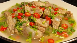 ต้มแซ่บกระดูกหมูอ่อน | Spicy pork ribs soup | 12.02.2019